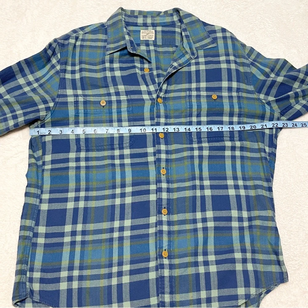 J. Crew Blue Green Flannel Slim Fit Button Down Shirt‎ Men’s Large